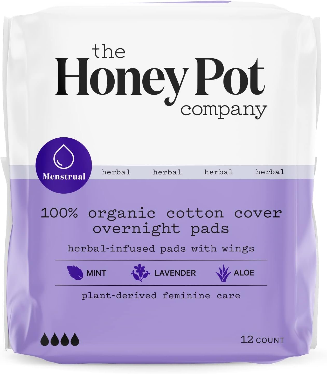 The Honey Pot Company - Overnight Pads with Wings. Infused w/Essential Oils for Cooling Effect, Organic Cotton Cover, and Ultra-Absorbent Pulp Core. 12 ct. The Honey Pot Company - Overnight Pads with Wings. Infused w/Essential Oils for Cooling Effect, Organic Cotton Cover, and Ultra-Absorbent Pulp Core. 12 ct.