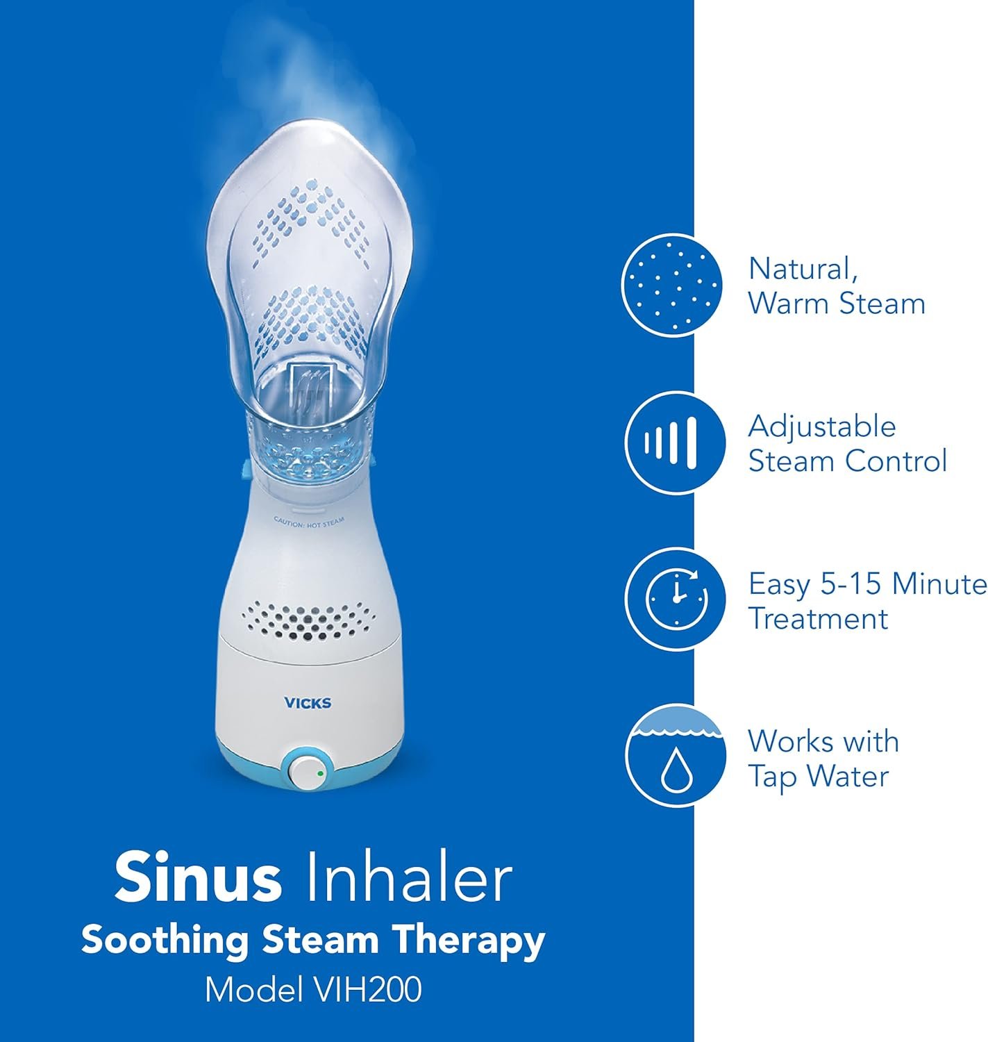 Vicks Personal Sinus Steam Inhaler, Fast Cough, Congestion, Sinus Relief. Targeted Steam Relief with Soft Face Mask. Even More Relief when used with Vicks VapoPads
