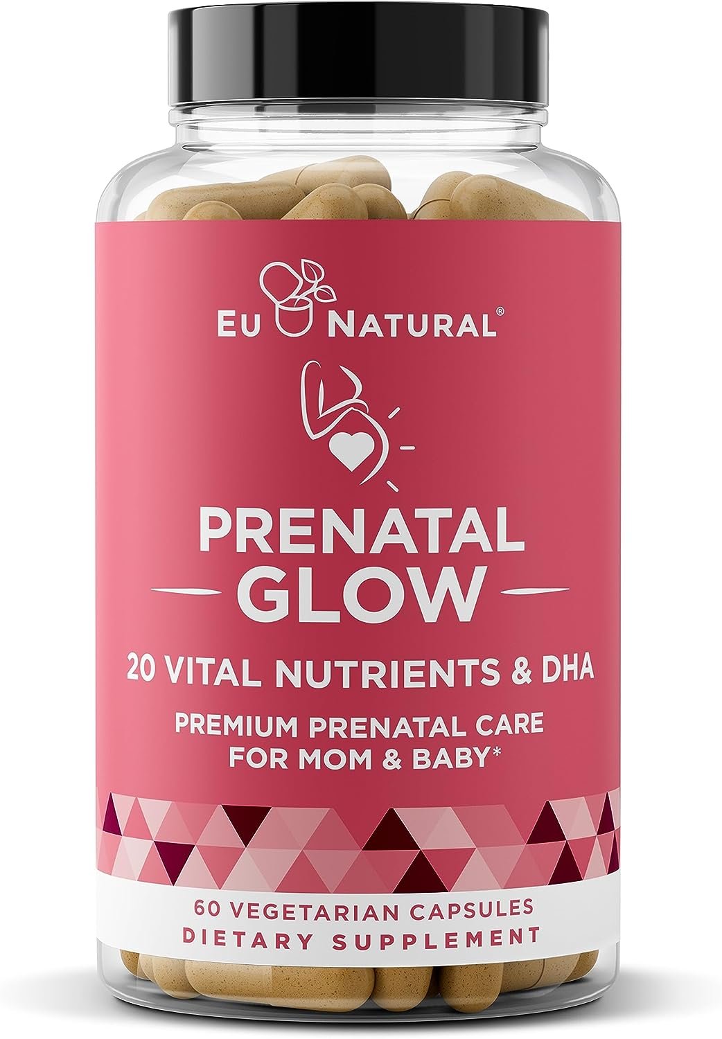 Glow Prenatal Vitamins for Women – 25-in-1 Vital Nutrients for Healthy Pregnancy and Fetal Development – Folic Acid Vegan DHA For Babys Growth A Comfortable Pregnancy – 60 Nourishing Capsules