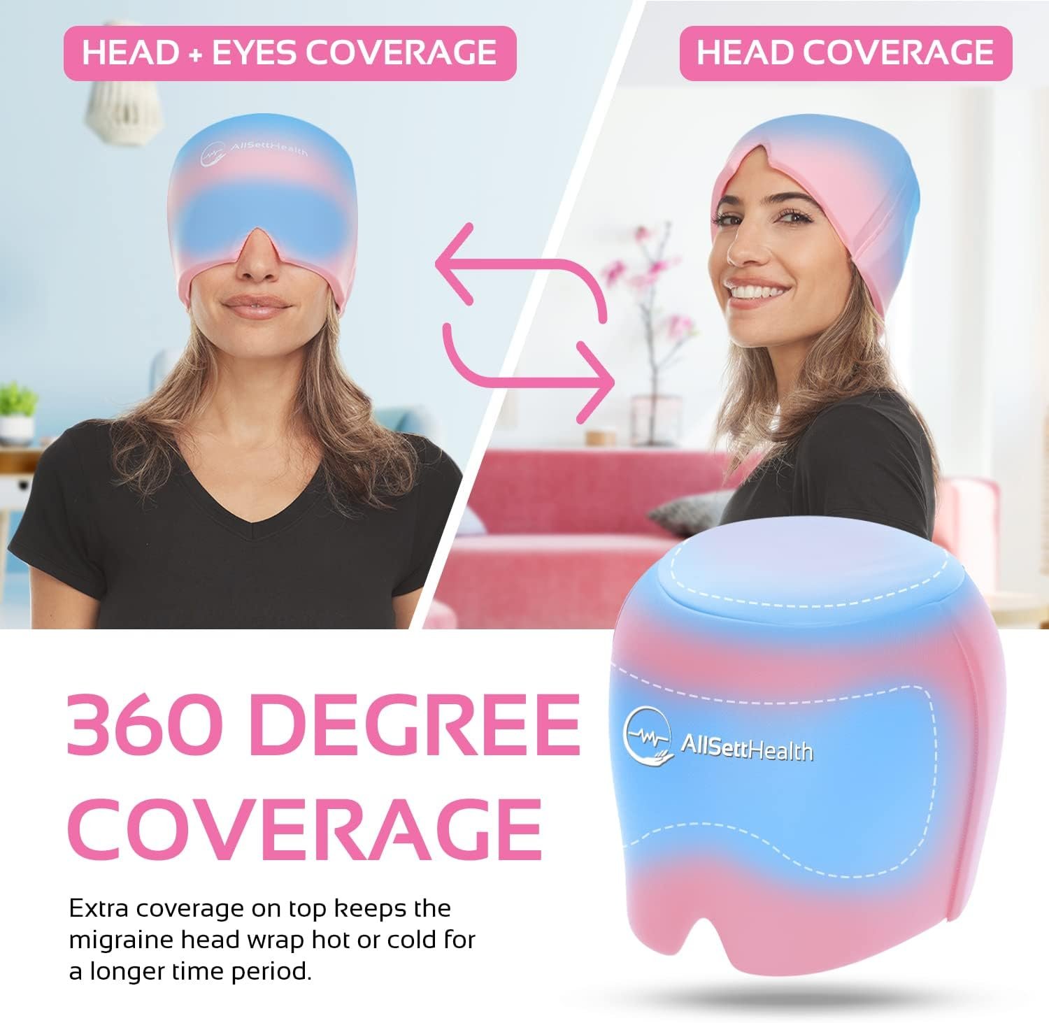 Migraine Relief Cap Ice Head Wrap Headache and Migraine Hat | Headache Relief with Hot/Cold Gel Head Ice Pack with Face and Eye Headache Mask Compress Black
