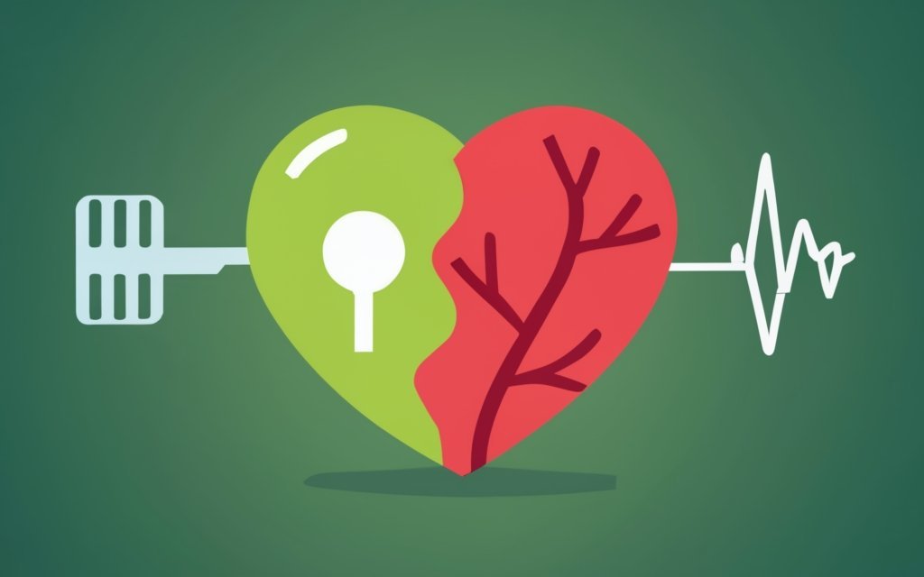 Understanding Heart Disease , A composite image showing a heart divided into sections, with one side representing healthy lifestyle choices and the other side representing unhealthy choices.